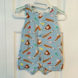 EUC Angel Dear Sleeveless Shortie Organic Cotton Muslin Romper, Baseball, 3-6 m